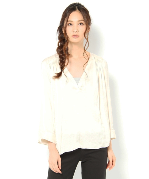 SHIPS for women（シップスフォーウィメン）の「①-0058スキッパー ギャザーブラウス（シャツ/ブラウス・レディース・オフホワイト/ブラック/マスタード・ONE SIZE）」の10枚目の写真