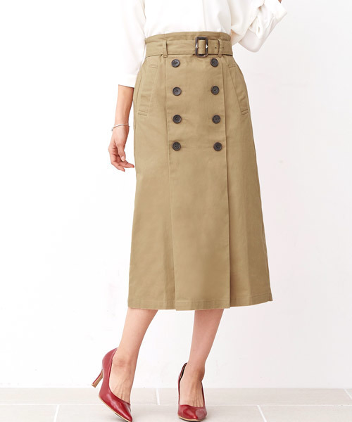 Pierrot（ピエロ）の「綿ツイルベルト付きトレンチスカート（スカート・レディース・ベージュ/ライトベージュ/カーキ/ネイビー・M）」の2枚目の写真