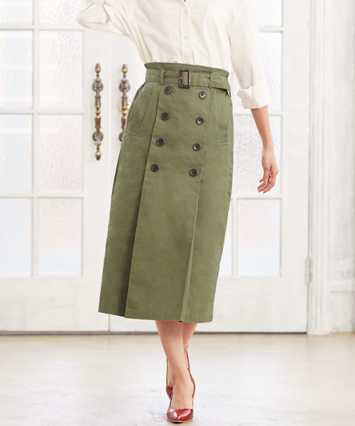 Pierrot（ピエロ）の「綿ツイルベルト付きトレンチスカート（スカート・レディース・ベージュ/ライトベージュ/カーキ/ネイビー・M）」の3枚目の写真