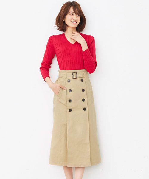 Pierrot（ピエロ）の「綿ツイルベルト付きトレンチスカート（スカート・レディース・ベージュ/ライトベージュ/カーキ/ネイビー・M）」の18枚目の写真