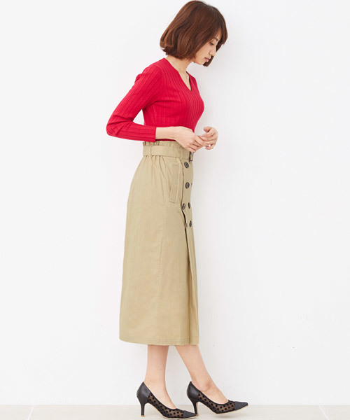 Pierrot（ピエロ）の「綿ツイルベルト付きトレンチスカート（スカート・レディース・ベージュ/ライトベージュ/カーキ/ネイビー・M）」の17枚目の写真