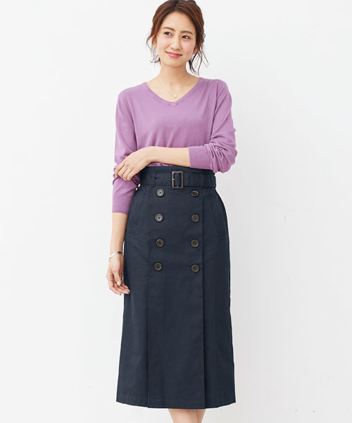 Pierrot（ピエロ）の「綿ツイルベルト付きトレンチスカート（スカート・レディース・ベージュ/ライトベージュ/カーキ/ネイビー・M）」の16枚目の写真