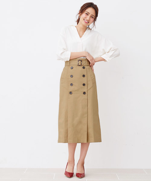Pierrot（ピエロ）の「綿ツイルベルト付きトレンチスカート（スカート・レディース・ベージュ/ライトベージュ/カーキ/ネイビー・M）」の14枚目の写真