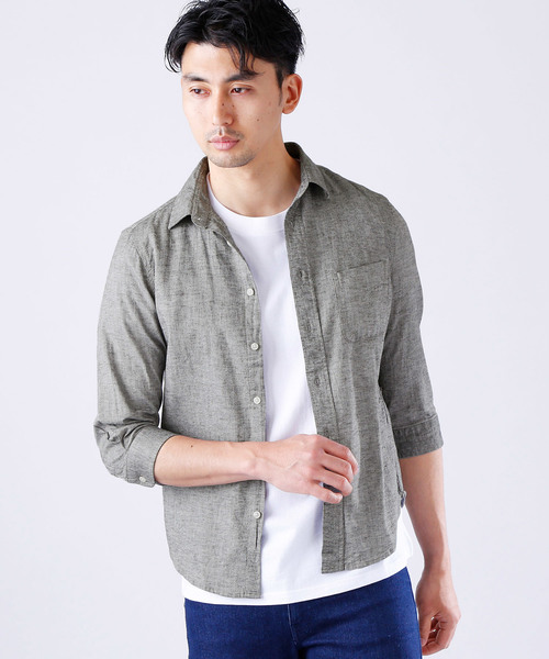 MONO-MART(モノマート)の「ストレッチ綿麻クオーターシャツ LINEN×COTTON(シャツ/ブラウス・メンズ・ホワイト/ブラック/カーキ/ダークグリーン/ネイビー/グレー系その他/ミント/ブルー系その他/ターコイズブルー/ライトイエロー/ピンク系その他/オレンジ系その他/ブルー系その他2/ロイヤルブルー/ライトピンク/ワイン・L/LL/M)」の4枚目の写真