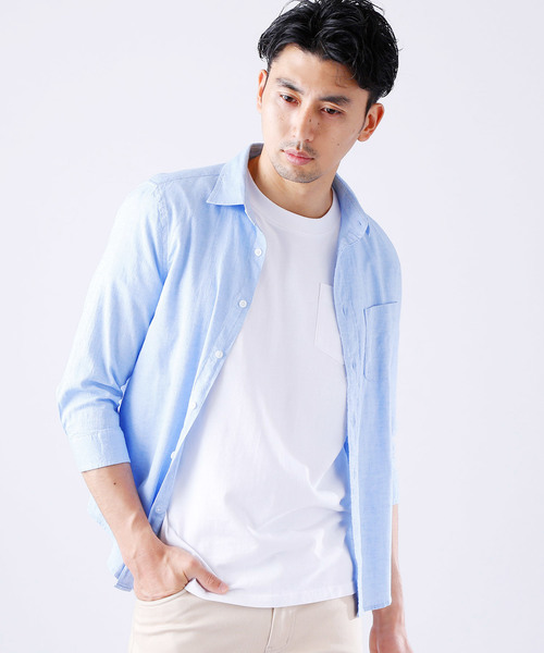 MONO-MART(モノマート)の「ストレッチ綿麻クオーターシャツ LINEN×COTTON(シャツ/ブラウス・メンズ・ホワイト/ブラック/カーキ/ダークグリーン/ネイビー/グレー系その他/ミント/ブルー系その他/ターコイズブルー/ライトイエロー/ピンク系その他/オレンジ系その他/ブルー系その他2/ロイヤルブルー/ライトピンク/ワイン・L/LL/M)」の10枚目の写真