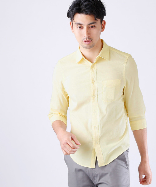 MONO-MART(モノマート)の「ストレッチ綿麻クオーターシャツ LINEN×COTTON(シャツ/ブラウス・メンズ・ホワイト/ブラック/カーキ/ダークグリーン/ネイビー/グレー系その他/ミント/ブルー系その他/ターコイズブルー/ライトイエロー/ピンク系その他/オレンジ系その他/ブルー系その他2/ロイヤルブルー/ライトピンク/ワイン・L/LL/M)」の1枚目の写真