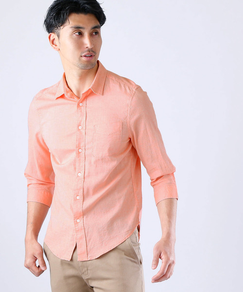 MONO-MART(モノマート)の「ストレッチ綿麻クオーターシャツ LINEN×COTTON(シャツ/ブラウス・メンズ・ホワイト/ブラック/カーキ/ダークグリーン/ネイビー/グレー系その他/ミント/ブルー系その他/ターコイズブルー/ライトイエロー/ピンク系その他/オレンジ系その他/ブルー系その他2/ロイヤルブルー/ライトピンク/ワイン・L/LL/M)」の16枚目の写真