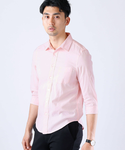 MONO-MART(モノマート)の「ストレッチ綿麻クオーターシャツ LINEN×COTTON(シャツ/ブラウス・メンズ・ホワイト/ブラック/カーキ/ダークグリーン/ネイビー/グレー系その他/ミント/ブルー系その他/ターコイズブルー/ライトイエロー/ピンク系その他/オレンジ系その他/ブルー系その他2/ロイヤルブルー/ライトピンク/ワイン・L/LL/M)」の14枚目の写真