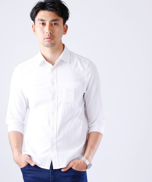 MONO-MART(モノマート)の「ストレッチ綿麻クオーターシャツ LINEN×COTTON(シャツ/ブラウス・メンズ・ホワイト/ブラック/カーキ/ダークグリーン/ネイビー/グレー系その他/ミント/ブルー系その他/ターコイズブルー/ライトイエロー/ピンク系その他/オレンジ系その他/ブルー系その他2/ロイヤルブルー/ライトピンク/ワイン・L/LL/M)」の2枚目の写真