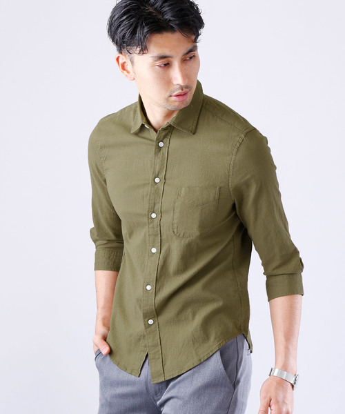 MONO-MART(モノマート)の「ストレッチ綿麻クオーターシャツ LINEN×COTTON(シャツ/ブラウス・メンズ・ホワイト/ブラック/カーキ/ダークグリーン/ネイビー/グレー系その他/ミント/ブルー系その他/ターコイズブルー/ライトイエロー/ピンク系その他/オレンジ系その他/ブルー系その他2/ロイヤルブルー/ライトピンク/ワイン・L/LL/M)」の6枚目の写真