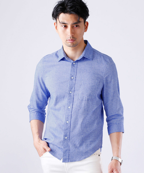 MONO-MART(モノマート)の「ストレッチ綿麻クオーターシャツ LINEN×COTTON(シャツ/ブラウス・メンズ・ホワイト/ブラック/カーキ/ダークグリーン/ネイビー/グレー系その他/ミント/ブルー系その他/ターコイズブルー/ライトイエロー/ピンク系その他/オレンジ系その他/ブルー系その他2/ロイヤルブルー/ライトピンク/ワイン・L/LL/M)」の12枚目の写真