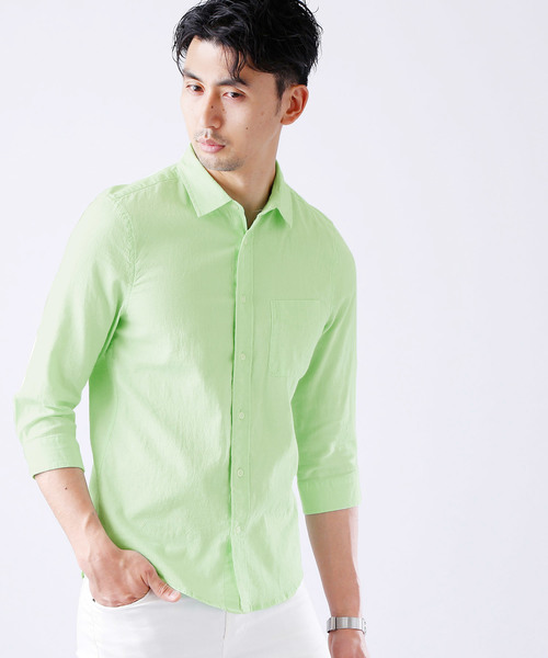 MONO-MART(モノマート)の「ストレッチ綿麻クオーターシャツ LINEN×COTTON(シャツ/ブラウス・メンズ・ホワイト/ブラック/カーキ/ダークグリーン/ネイビー/グレー系その他/ミント/ブルー系その他/ターコイズブルー/ライトイエロー/ピンク系その他/オレンジ系その他/ブルー系その他2/ロイヤルブルー/ライトピンク/ワイン・L/LL/M)」の7枚目の写真