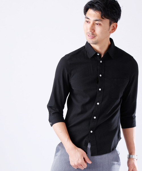 MONO-MART(モノマート)の「ストレッチ綿麻クオーターシャツ LINEN×COTTON(シャツ/ブラウス・メンズ・ホワイト/ブラック/カーキ/ダークグリーン/ネイビー/グレー系その他/ミント/ブルー系その他/ターコイズブルー/ライトイエロー/ピンク系その他/オレンジ系その他/ブルー系その他2/ロイヤルブルー/ライトピンク/ワイン・L/LL/M)」の3枚目の写真