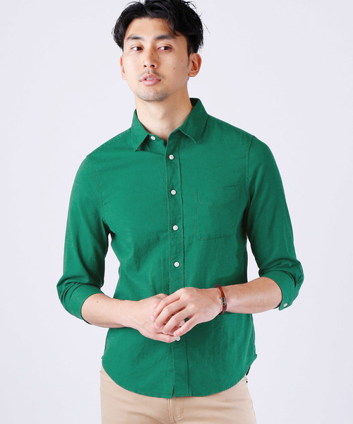 MONO-MART(モノマート)の「ストレッチ綿麻クオーターシャツ LINEN×COTTON(シャツ/ブラウス・メンズ・ホワイト/ブラック/カーキ/ダークグリーン/ネイビー/グレー系その他/ミント/ブルー系その他/ターコイズブルー/ライトイエロー/ピンク系その他/オレンジ系その他/ブルー系その他2/ロイヤルブルー/ライトピンク/ワイン・L/LL/M)」の5枚目の写真