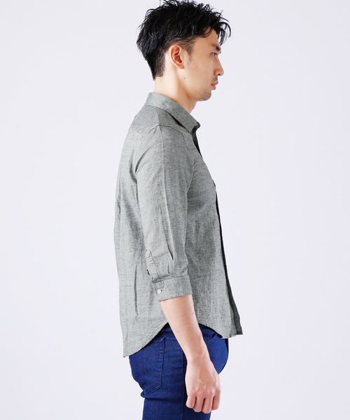 MONO-MART(モノマート)の「ストレッチ綿麻クオーターシャツ LINEN×COTTON(シャツ/ブラウス・メンズ・ホワイト/ブラック/カーキ/ダークグリーン/ネイビー/グレー系その他/ミント/ブルー系その他/ターコイズブルー/ライトイエロー/ピンク系その他/オレンジ系その他/ブルー系その他2/ロイヤルブルー/ライトピンク/ワイン・L/LL/M)」の18枚目の写真