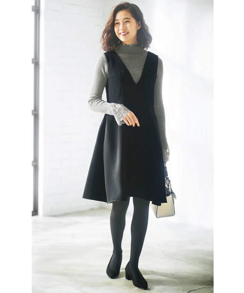GeeRA（ジーラ）の「深Ｖネックジャンスカ（ジャンパースカート・レディース・ブラック/ネイビー/モカ・SMALL/X-LARGE/MEDIUM/LARGE/XX-LARGE）」の10枚目の写真