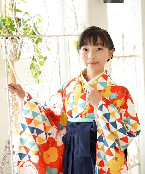 Utatane ウタタネ の ジュニア袴セット 梅レトロオレンジと楽しいうろこ 浴衣 Wear