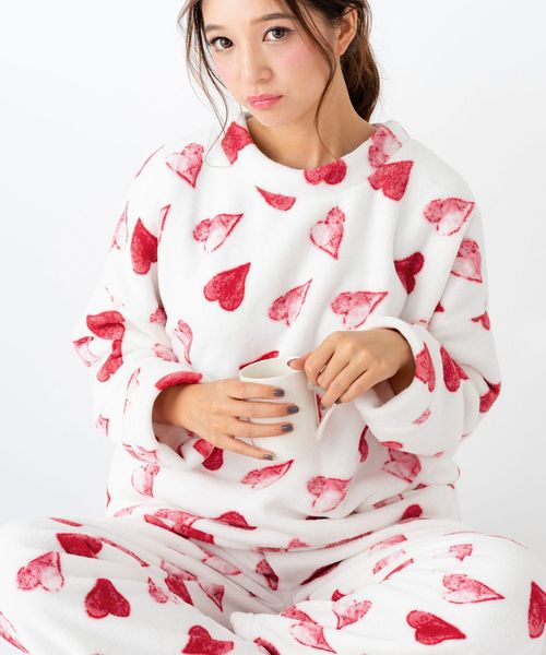 fran de lingerie（フランデランジェリー）の「memory fleece マイクロフリース プルオーバー上下セット（ルームウェア/パジャマ・レディース・ホワイト/パープル/ネイビー/オフホワイト/ピンク/オレンジ/ミント/ダークブルー/ワイン/グレー/ブルーパープル・M-L）」の2枚目の写真