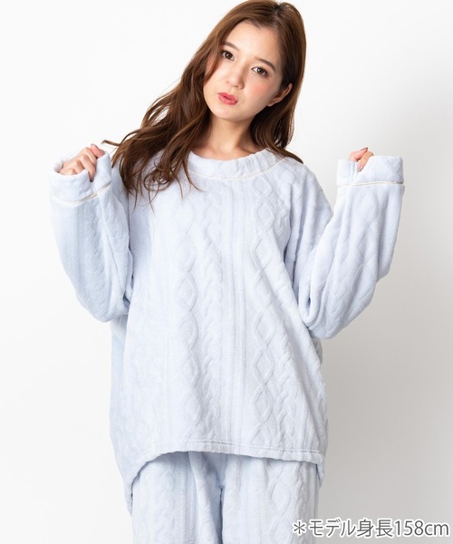 fran de lingerie（フランデランジェリー）の「memory fleece マイクロフリース プルオーバー上下セット（ルームウェア/パジャマ・レディース・ホワイト/パープル/ネイビー/オフホワイト/ピンク/オレンジ/ミント/ダークブルー/ワイン/グレー/ブルーパープル・M-L）」の8枚目の写真