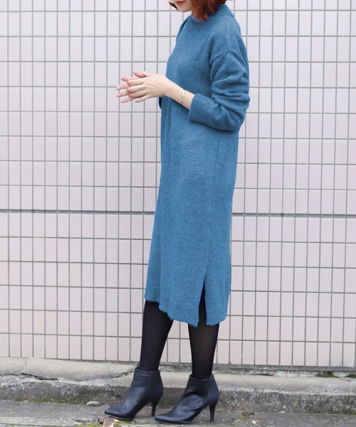 reca(レカ)の「スリット入り暖かニットワンピース(ワンピース・レディース・ブラック/ベージュ/ブルー/レンガ・FREE)」の3枚目の写真