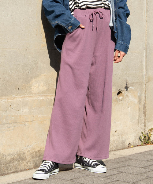 WEGO(ウィゴー)の「WEGO/リブワイドパンツ(その他パンツ・レディース・ブラック/パープル/ブラウン/杢グレー・FREE)」の4枚目の写真