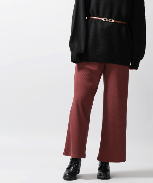 WEGO(ウィゴー)の「WEGO/リブワイドパンツ(その他パンツ・レディース・ブラック/パープル/ブラウン/杢グレー・FREE)」の5枚目の写真