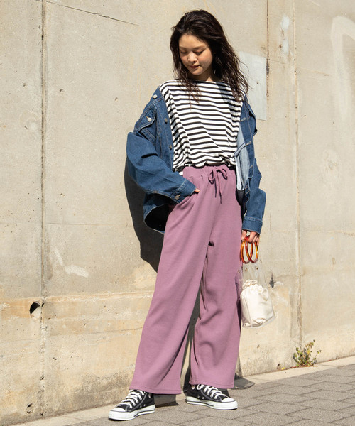 WEGO(ウィゴー)の「WEGO/リブワイドパンツ(その他パンツ・レディース・ブラック/パープル/ブラウン/杢グレー・FREE)」の14枚目の写真