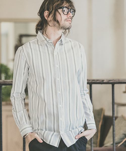 CAMBIO（カンビオ）の「ms3784-ストライプブロードミドルシャツ（シャツ/ブラウス・メンズ・グレー/レッド/ブルー・S/M/L）」の2枚目の写真