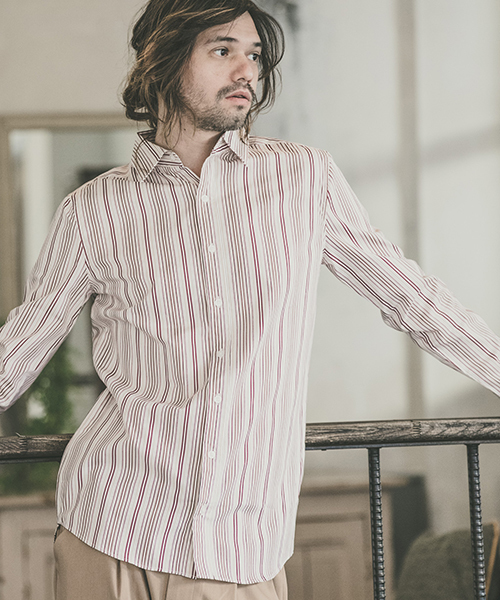 CAMBIO（カンビオ）の「ms3784-ストライプブロードミドルシャツ（シャツ/ブラウス・メンズ・グレー/レッド/ブルー・S/M/L）」の3枚目の写真