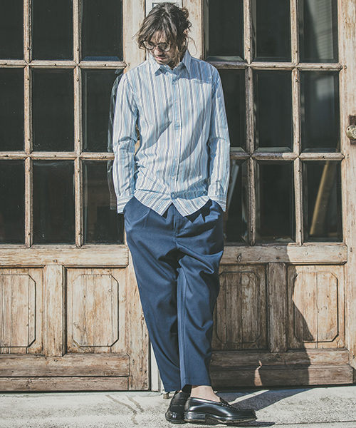 CAMBIO（カンビオ）の「ms3784-ストライプブロードミドルシャツ（シャツ/ブラウス・メンズ・グレー/レッド/ブルー・S/M/L）」の5枚目の写真