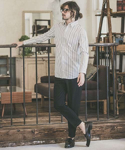 CAMBIO（カンビオ）の「ms3784-ストライプブロードミドルシャツ（シャツ/ブラウス・メンズ・グレー/レッド/ブルー・S/M/L）」の10枚目の写真