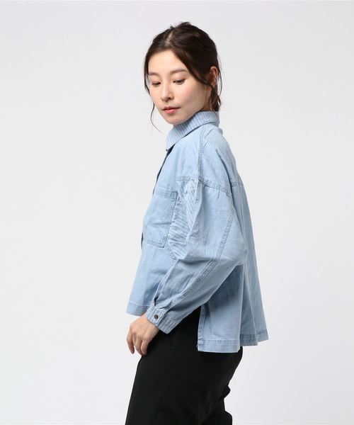 LUGG NAGG(ラグナグ)の「【Jewelobe/ ジュエローブ】 ブロッキングワイドデニムシャツ(シャツ/ブラウス・レディース・サックスブルー/ブルー・FREE)」の3枚目の写真