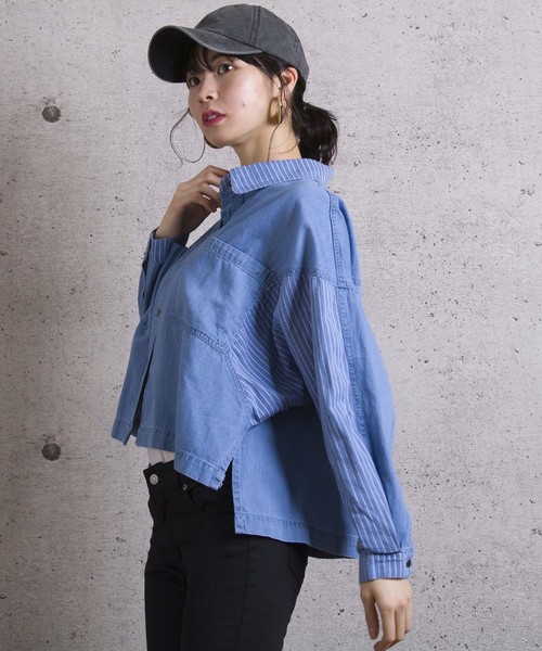 LUGG NAGG(ラグナグ)の「【Jewelobe/ ジュエローブ】 ブロッキングワイドデニムシャツ(シャツ/ブラウス・レディース・サックスブルー/ブルー・FREE)」の2枚目の写真