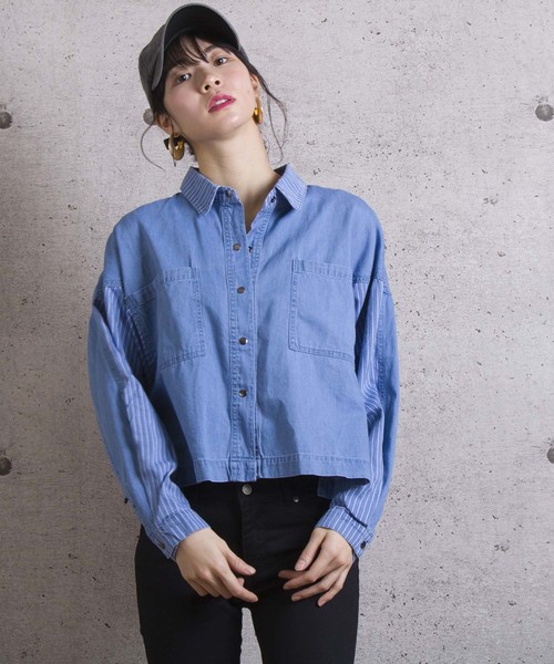 LUGG NAGG(ラグナグ)の「【Jewelobe/ ジュエローブ】 ブロッキングワイドデニムシャツ(シャツ/ブラウス・レディース・サックスブルー/ブルー・FREE)」の5枚目の写真