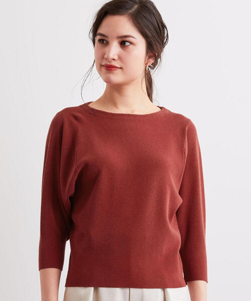 green label relaxing（グリーンレーベルリラクシング）の「[手洗い可能] CS カタアゼ ドルマン 7分袖 ニット ◆（ニット/セーター・レディース・ベージュ/ネイビー/オレンジ系その他・FREE）」の5枚目の写真