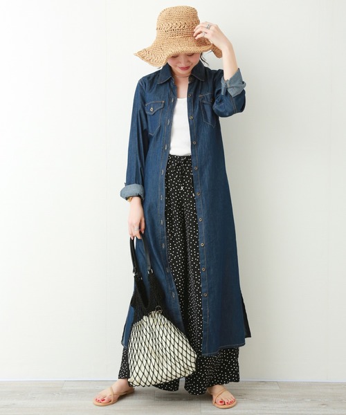 n'ee-ne（ネーネ）の「ロングデニムシャツワンピース（シャツワンピース・レディース・インディゴブルー/ブルー/ブルー系その他・LL/M/L）」の3枚目の写真