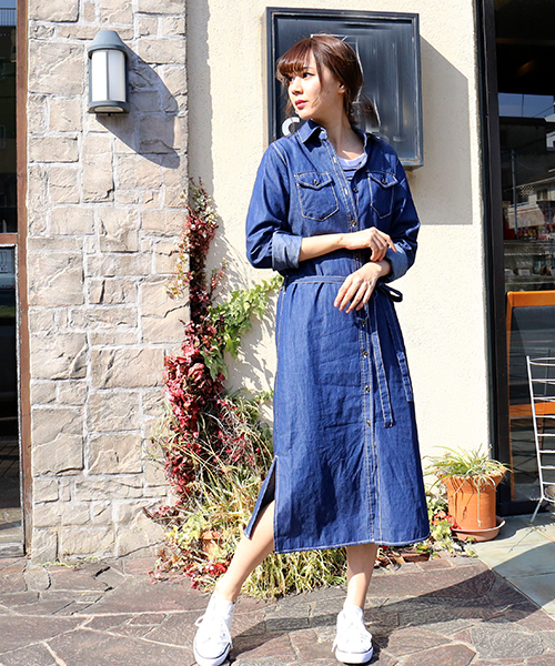 n'ee-ne（ネーネ）の「ロングデニムシャツワンピース（シャツワンピース・レディース・インディゴブルー/ブルー/ブルー系その他・LL/M/L）」の7枚目の写真