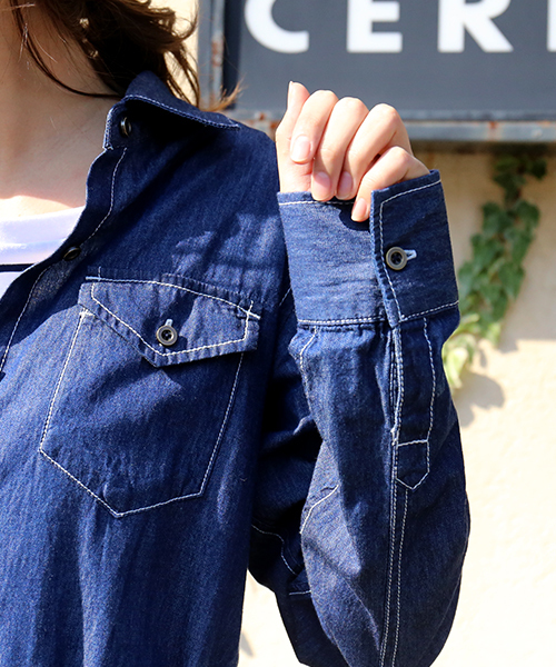 n'ee-ne（ネーネ）の「ロングデニムシャツワンピース（シャツワンピース・レディース・インディゴブルー/ブルー/ブルー系その他・LL/M/L）」の14枚目の写真