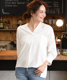 厚手ジョーゼット10分袖スキッパーシャツ