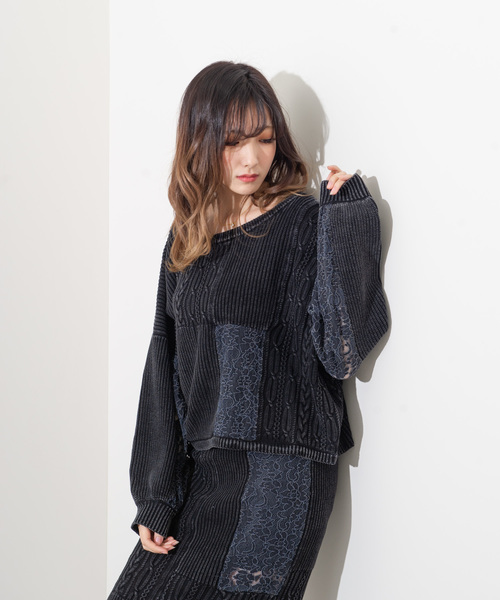 ROGER AND RAW(ロジャーアンドロウ)の「Roger&Raw/ケーブルレース切替P/O(ニット/セーター・レディース・ホワイト/ライトブルー/ブラック/ライトパープル・M)」の4枚目の写真