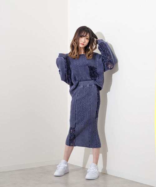 ROGER AND RAW(ロジャーアンドロウ)の「Roger&Raw/ケーブルレース切替P/O(ニット/セーター・レディース・ホワイト/ライトブルー/ブラック/ライトパープル・M)」の7枚目の写真