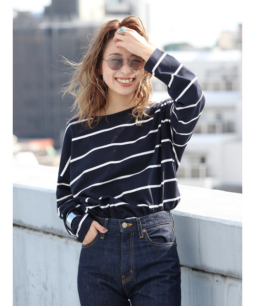 Ungrid（アングリッド）の「クルーネックサイドスリットボーダーロングスリーブTee（Tシャツ/カットソー・レディース・ブラウン系その他/ホワイト×ネイビー/ホワイト×カーキブラウン/ネイビー×ホワイト・マルチサイズ）」の19枚目の写真