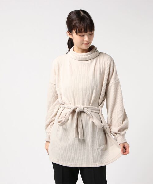 STYLEBLOCK(スタイルブロック)の「起毛リブタートルネックチュニック(Tシャツ/カットソー・レディース・アイボリー/ラベンダー/キャメル/ブラック・M)」の1枚目の写真