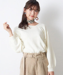 アシメネックボリューム袖ビッグシルエットニットセーター