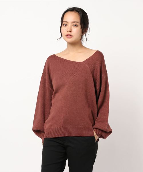 STYLEBLOCK（スタイルブロック）の「アシメネックボリューム袖ビッグシルエットニットセーター（ニット/セーター・レディース・ブラック/ダークグリーン/ブラウン/オフホワイト/ブラウン系その他・M）」の9枚目の写真