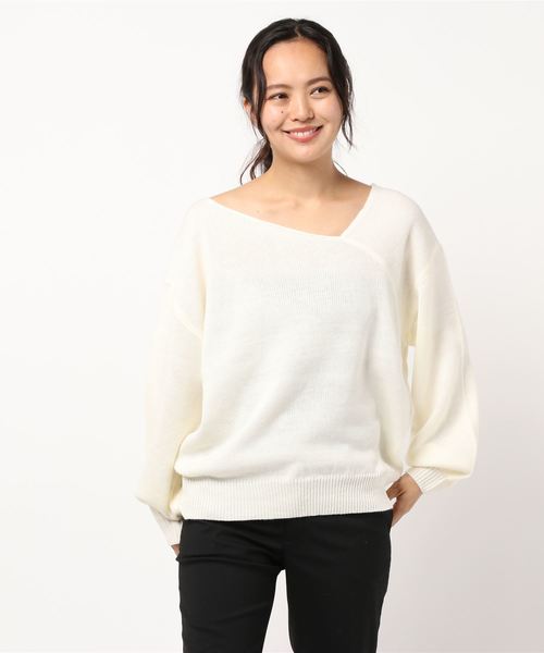 STYLEBLOCK（スタイルブロック）の「アシメネックボリューム袖ビッグシルエットニットセーター（ニット/セーター・レディース・ブラック/ダークグリーン/ブラウン/オフホワイト/ブラウン系その他・M）」の8枚目の写真