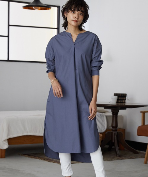 コットン 後ろあきシャツワンピース（シャツワンピース）｜OMNES  