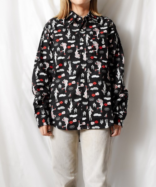 NO WAY（ノーウェイ）の「/総柄　長袖シャツ/（シャツ/ブラウス・レディース・ホワイト/ブラック・MEDIUM/LARGE）」の3枚目の写真