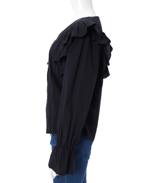 fifth（フィフス）の「ショルダーフリルVネックブラウス（シャツ/ブラウス・レディース・ブラック/ホワイト・MEDIUM）」の10枚目の写真