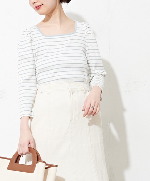 natural couture(ナチュラルクチュール)の「【WEB限定】袖コンシャスパイピングカットトップス(Tシャツ/カットソー・レディース・ブラック/サックスブルー/ネイビー/イエロー/オフホワイト・FREE)」の19枚目の写真